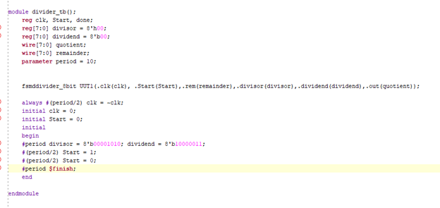 Test bench code for the system