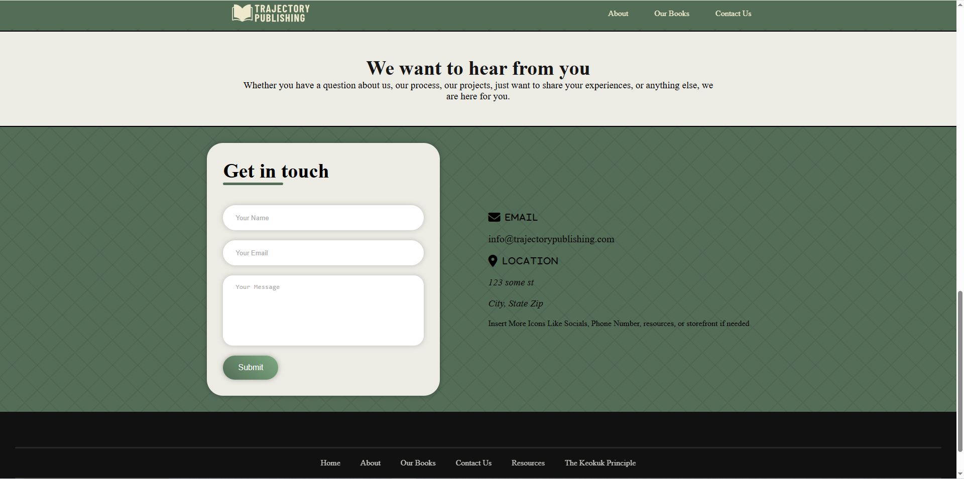 Screenshot of Trajectory Publishing LLC landing page